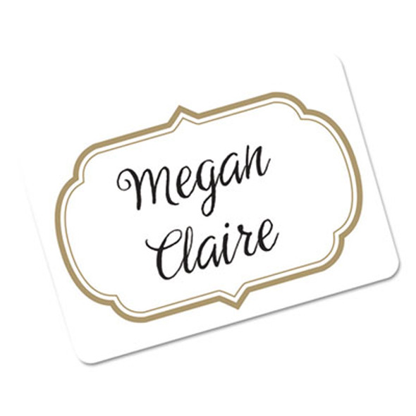 Flexible Adhesive Name Badge Labels, 3 3/8 X 2 1/3, White/Gold Border, 120/Pk