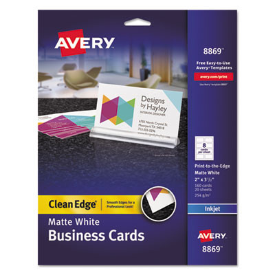 True Print Print-To-The-Edge Premium Business Cards, Inkjet, 2 x 3.5, White, 8 Cards Sheet, 20 Sheets/Pack
