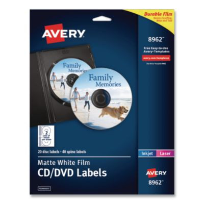 Dvd Film Labels, Matte White, 20/Pack