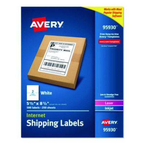 White Shipping Labels-Bulk Packs, Inkjet/Laser Printers, 5.5 X 8.5, White, 2/Sheet, 250 Sheets/Box