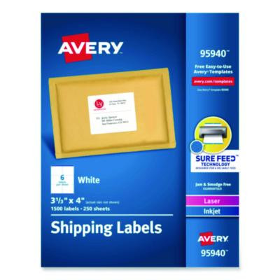 White Shipping Labels-Bulk Packs, Inkjet/Laser Printers, 3.33 X 4, White, 6/Sheet, 250 Sheets/Box