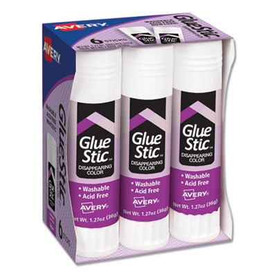 Permanent Glue Stic Value Pack, 1.27 Oz, Applies Purple, Dries Clear, 6/Pack