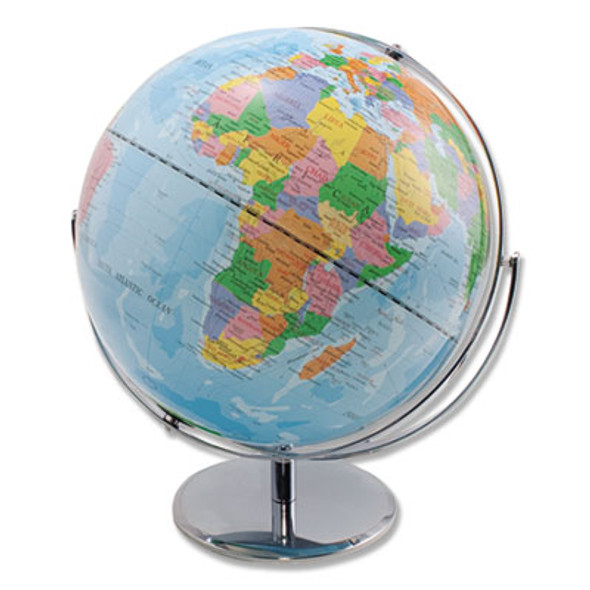 12-Inch Globe With Blue Oceans, Silver-Toned Metal Desktop Base, Full-Meridian