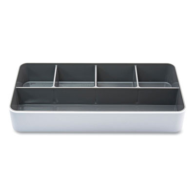 Fusion Five-Compartment Plastic Accessory Holder, Plastic, 12.25 x 6 x 2, White/Gray