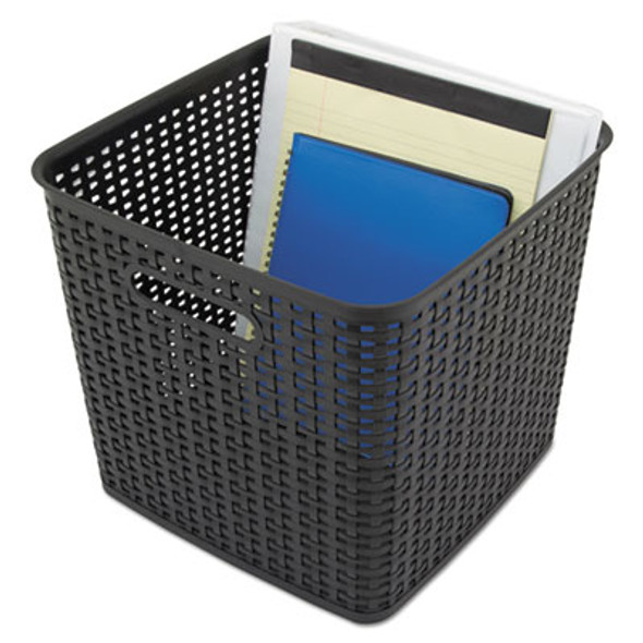 Plastic Weave Bin, Extra Large, 12.5" X 12.5" X 11.13", Black, 2/Pack