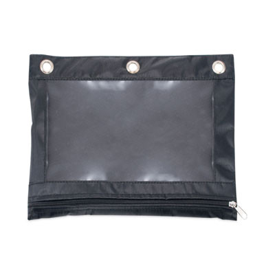 Binder Pencil Pouch, 3-Hole Punched, 10" x 7.38", Black/Clear, 3/Pack