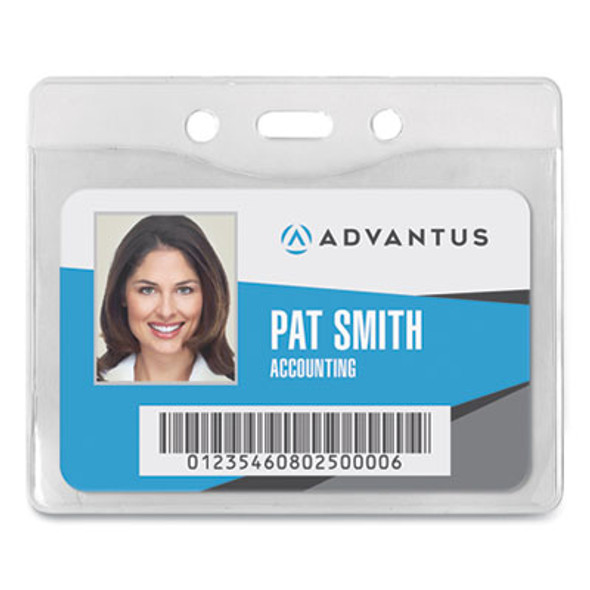Security Id Badge Holders, Horizontal, Pre-Punched For Chain/Clip, Clear, 3.75" x 3.25" Holder, 3.5" x 2.5" Insert, 50/Box