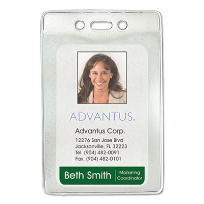 Security Id Badge Holders, Vertical, Pre-Punched For Chain/Clip, Clear, 2.63" x 4.38" Holder, 2.38" x 3.75" Insert, 50/Box