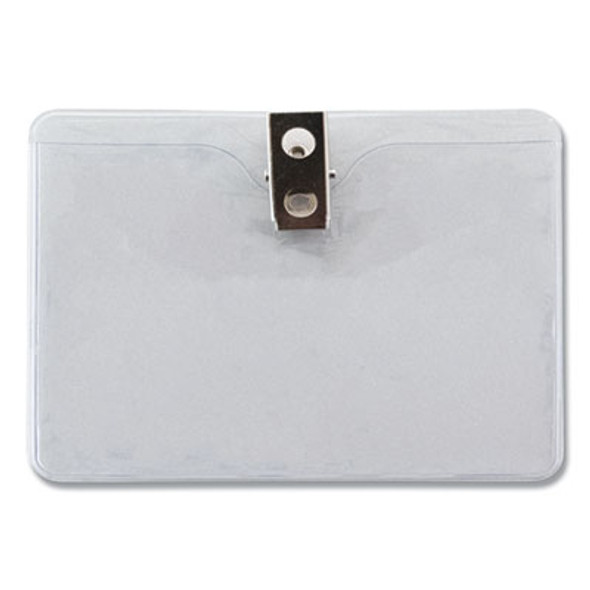 Id Badge Holders With Clip, Horizontal, Clear 4.13" x 3.38" Holder, 3.75" x 2.75" Insert, 50/Pack
