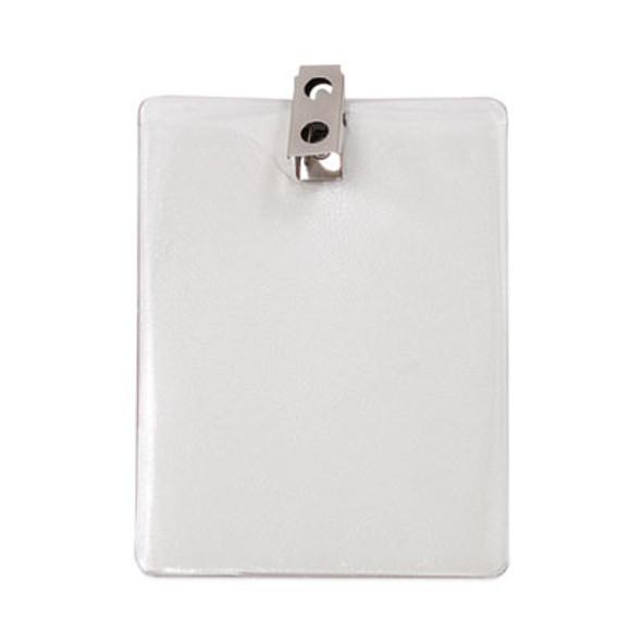 Id Badge Holders With Clip, Vertical, Clear 3.38" x 4.25" Holder, 3.13" x 3.75" Insert, 50/Pack