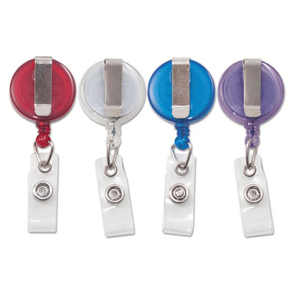 Translucent Retractable Id Card Reel, 30" Extension, Assorted Colors, 4/Pack