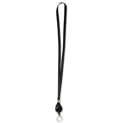 Lanyards With Retractable Id Reels, Metal Split Ring Fastener, 34" Long, Black, 12/Pack