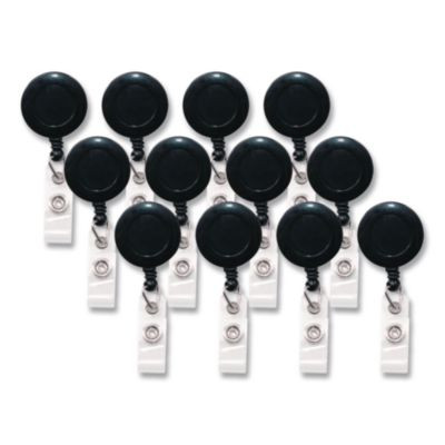 Swivel-Back Retractable Id Card Reel, 30" Extension, Black, 12/Pack