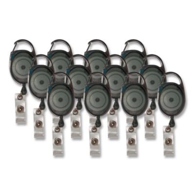 Carabiner-Style Retractable Id Card Reel, 30" Extension, Smoke, 12/Pack
