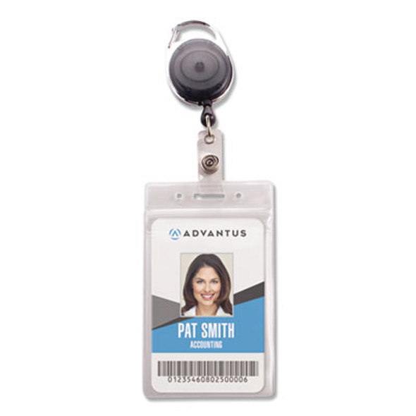 Resealable Badge Holder Combo Pack With Badge Reel, 30" Cord, Vertical, Frost 2.68" x 5" Holder, 2.38" x 3.75" Insert, 10/Pk