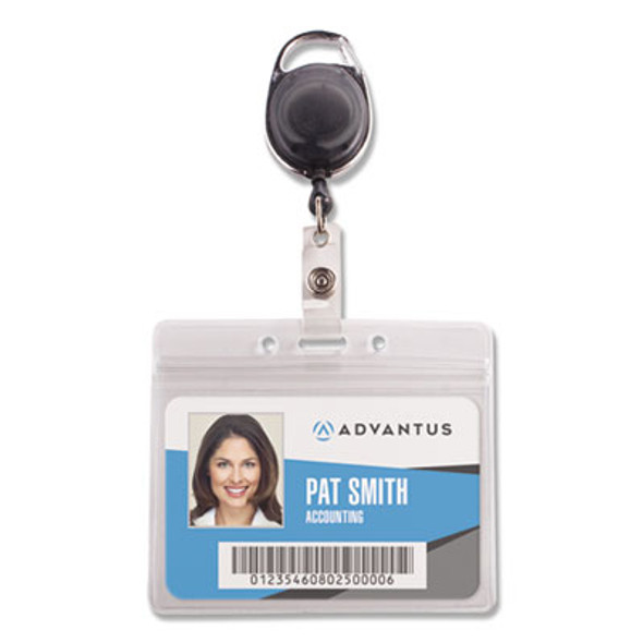 Resealable Badge Holder Combo With Badge Reel, 30" Cord, Horizontal, Frost 4.13" x 3.75" Holder, 3.75" x 2.63" Insert, 10/Pk