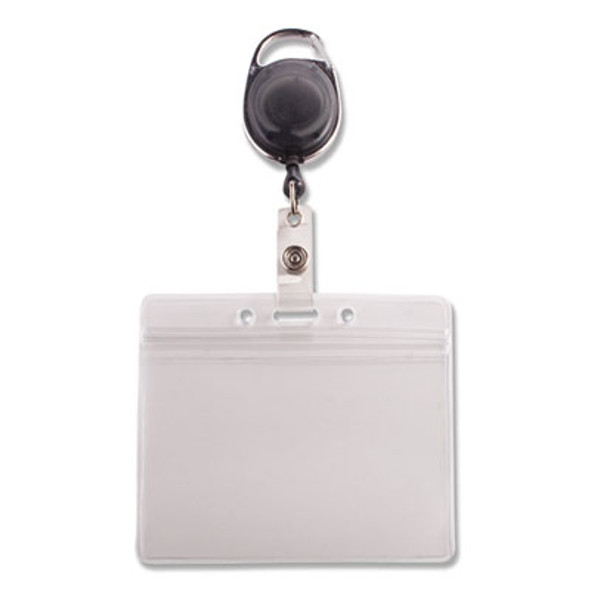 Resealable Badge Holder Combo With Badge Reel, 30" Cord, Horizontal, Frost 4.13" x 3.75" Holder, 3.75" x 2.63" Insert, 10/Pk