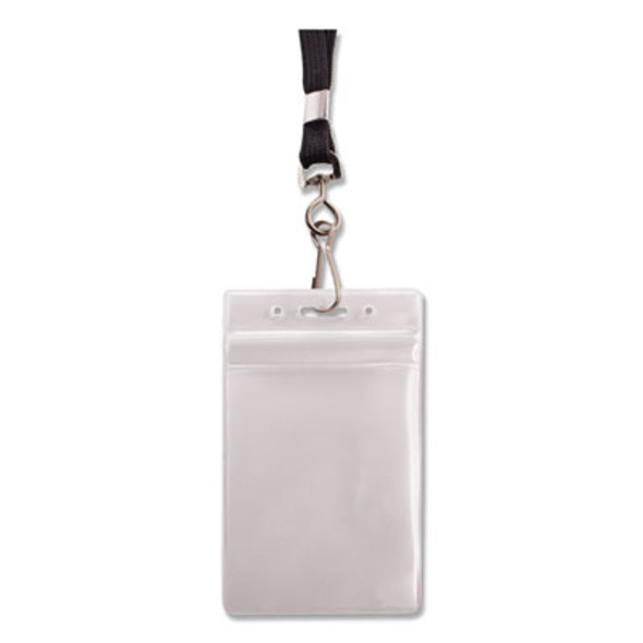 Resealable Badge Holders Combo Pack, 36" Lanyard, Vertical, Transparent Frost 3.68" x 5" Holder, 2.38" x 3.75" Insert, 20/Pk