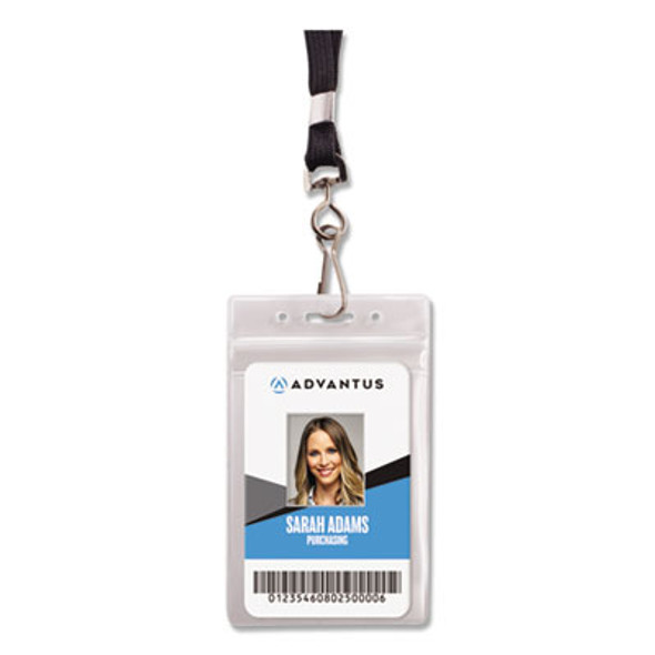 Resealable Badge Holders Combo Pack, 36" Lanyard, Vertical, Transparent Frost 3.68" x 5" Holder, 2.38" x 3.75" Insert, 20/Pk
