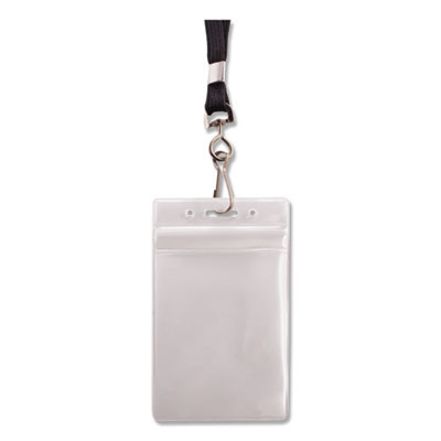 Resealable Badge Holders Combo Pack, 36" Lanyard, Vertical, Transparent Frost 3.68" x 5" Holder, 2.38" x 3.75" Insert, 20/Pk