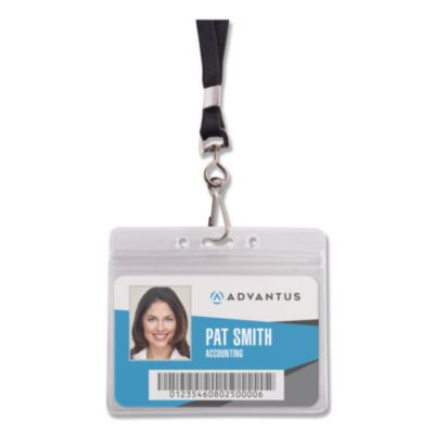 Resealable Badge Holders Combo Pack With 36" Lanyard, Horizontal, Frost 4.13" x 3.75" Holder, 3.88" x 2.63" Insert, 20/Pack