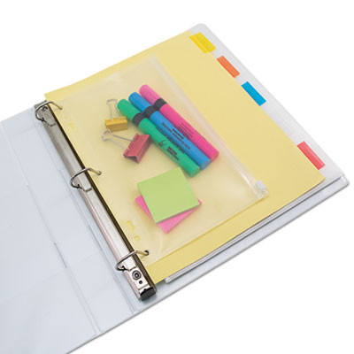 Zip-All Ring Binder Pocket, 2- To 7-Hole Punched, 6" x 9.5", Clear