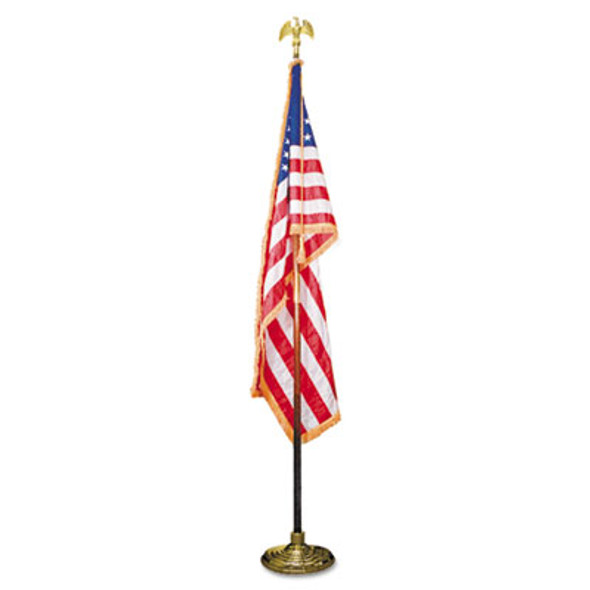 Deluxe U.S. Flag And Staff Set, 60" x 36" Flag, 8 Ft Oak Staff, 2" Gold Fringe, 7" Goldtone Eagle, Heavyweight Nylon