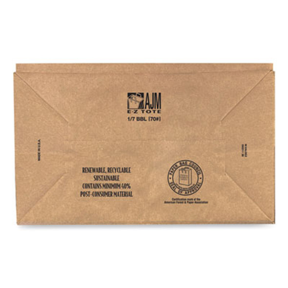 Handle Bag, 1/7 Bbl Size, 70# Basis Weight, Flat Handles, 12" x 7" x 14", Kraft, 300/Bundle