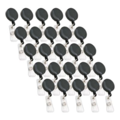 Id Slide-Style Belt Clip Card Reels, 30" Extension, Black, 25/Pack