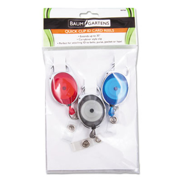 Quick Clip Card Reels, 30" Extension, Blue/Red/Smoke, 3/Pack
