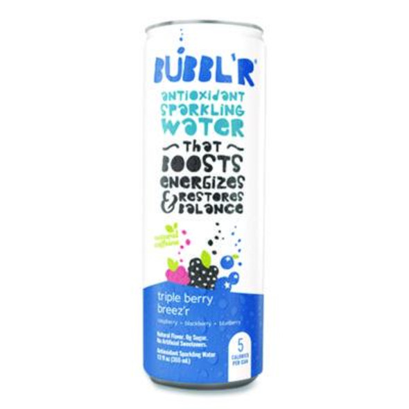 Antioxidant Sparkling Water, Triple Berry Breez'r, 12 Oz Can, 12 Cans/Carton