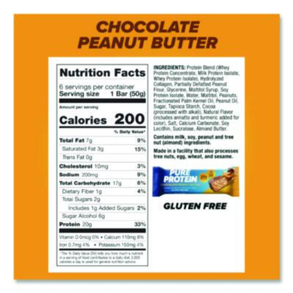 Pure Protein Bar, Chocolate Peanut Butter, 1.76 Oz Bar, 6/Box