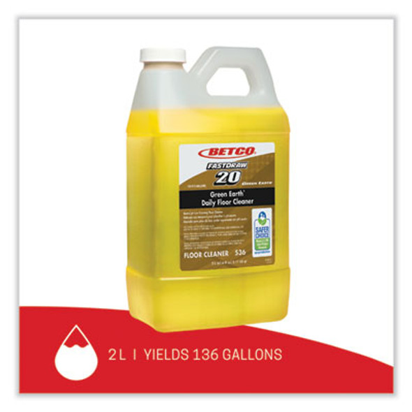 Green Earth Daily Fastdraw Floor Cleaner, 2 L Bottle, Unscented, 4/Carton