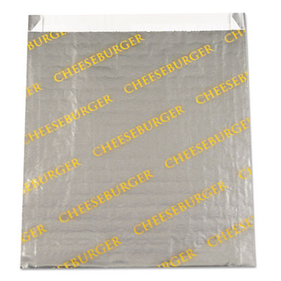 Foil/Paper Bag, Cheeseburger Labeling, 6" x 0.75" x 6.5", Silver/Yellow, 1,000/Carton