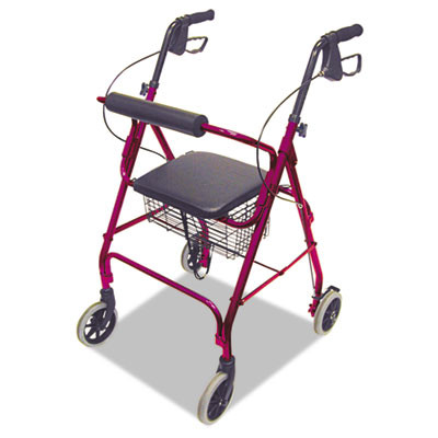 Ultra Lightweight Rollator, Adjusts 33.75" To 38", 300 Lb Capacity, Burgundy