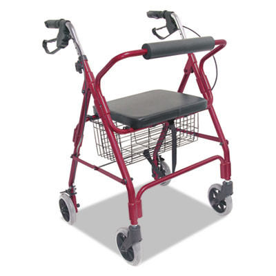 Ultra Lightweight Rollator, Adjusts 33.75" To 38", 300 Lbs Capacity, Burgundy