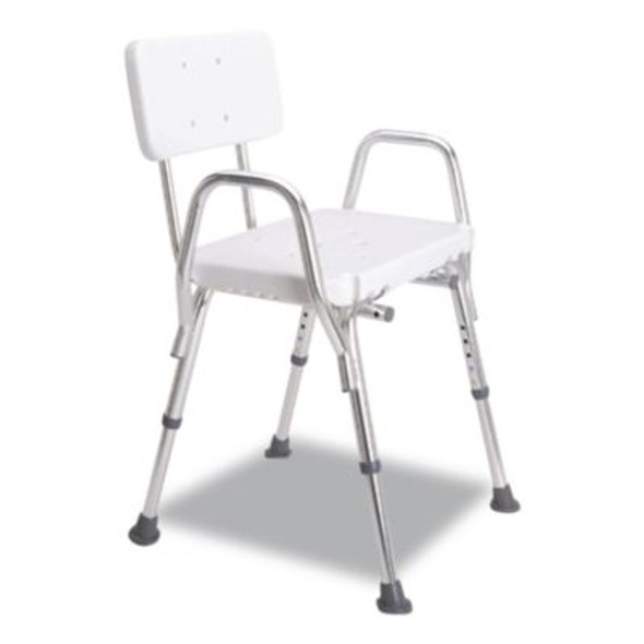Shower Chair With Back, Supports Up To 350 Lb, 16" To 20" Seat Height, White/Silver