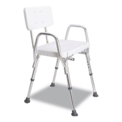 Shower Chair With Back, Supports Up To 350 Lb, 16" To 20" Seat Height, White/Silver