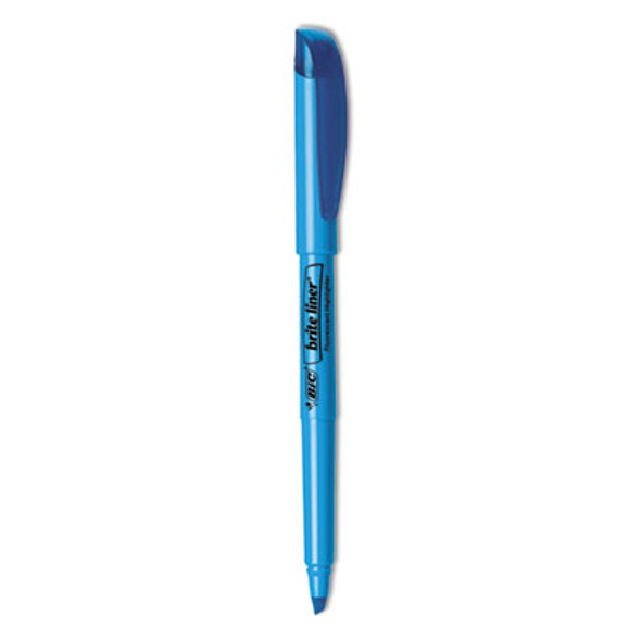 Brite Liner Highlighter, Fluorescent Blue Ink, Chisel Tip, Blue/Black Barrel, Dozen