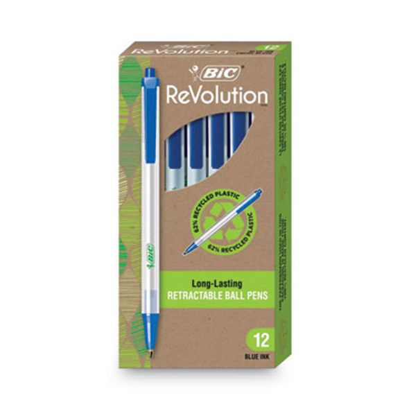 Ecolutions Clic Stic Ballpoint Pen, Retractable, Medium 1 Mm, Blue Ink, Translucent Frost/Blue Barrel, Dozen
