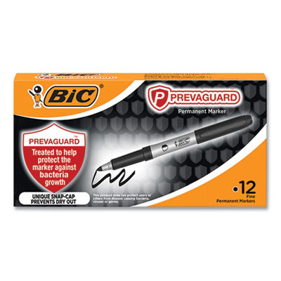 Prevaguard Permanent Marker, Fine Bullet Tip, Black, 12/Pack