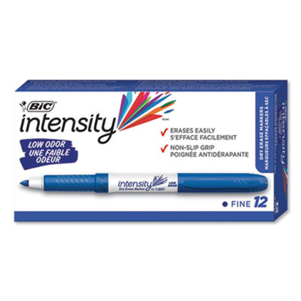 Intensity Low Odor Fine Point Dry Erase Marker, Fine Bullet Tip, Blue, Dozen