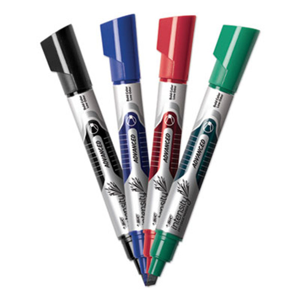Intensity Advanced Dry Erase Marker, Tank-Style, Broad Chisel Tip, Assorted Colors, 4/Pack