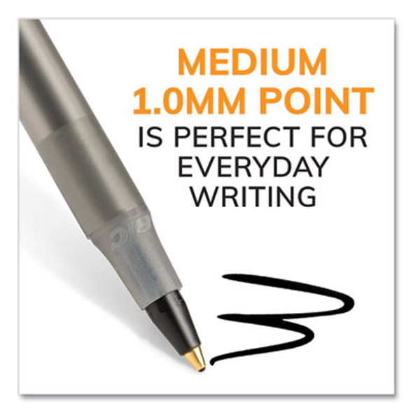 Round Stic Xtra Life Ballpoint Pen, Stick, Medium 1 Mm, Black Ink, Translucent Black Barrel, 144/Pack
