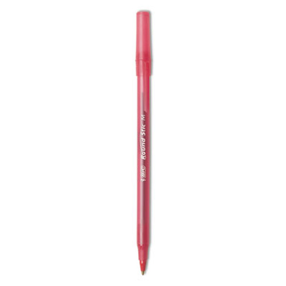 Round Stic Xtra Life Ballpoint Pen, Stick, Medium 1 Mm, Red Ink, Translucent Red Barrel, Dozen