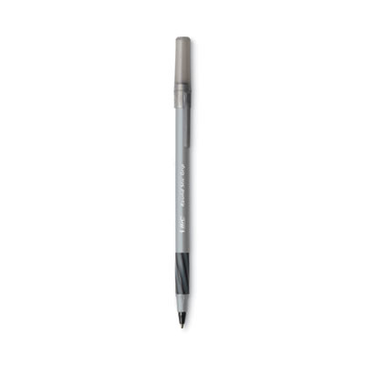 Round Stic Grip Xtra Comfort Ballpoint Pen, Easy-Glide System, Stick, Medium 1.2 Mm, Black Ink, Gray/Black Barrel, Dozen