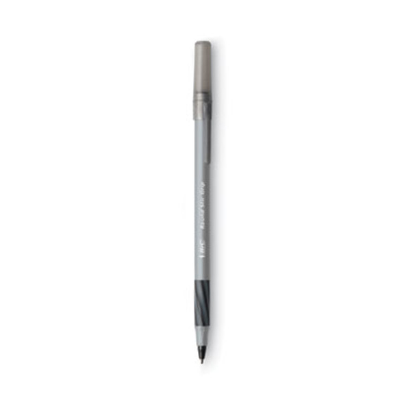 Round Stic Grip Xtra Comfort Ballpoint Pen Value Pack, Easy-Glide, Stick, Medium 1.2Mm, Black Ink, Gray/Black Barrel, 36/Pack