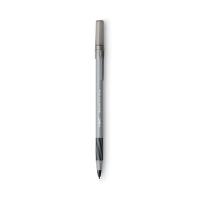 Round Stic Grip Xtra Comfort Ballpoint Pen Value Pack, Easy-Glide, Stick, Medium 1.2Mm, Black Ink, Gray/Black Barrel, 36/Pack