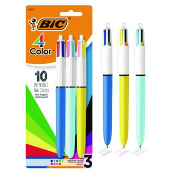 4-Color Multi-Color Ballpoint Pen, Retractable, Medium 1 Mm, Assorted Ink And Barrel Colors, 3/Pack