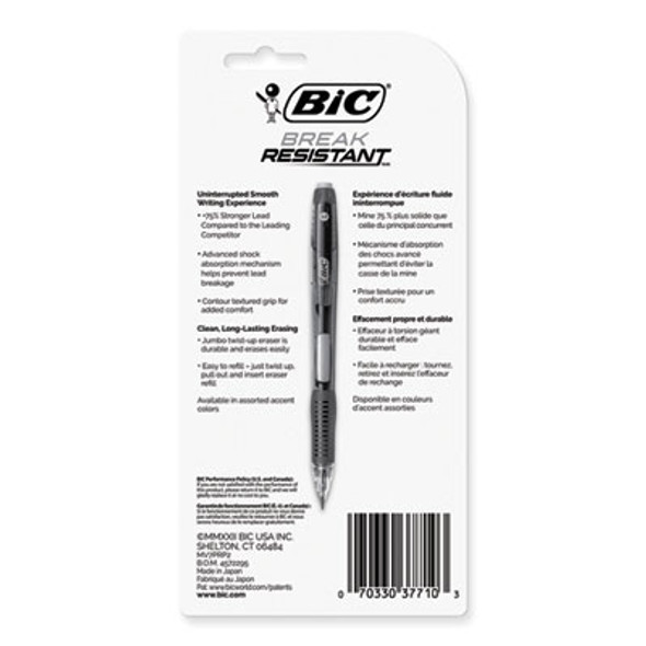Break-Resistant Mechanical Pencils With Erasers, 0.7 Mm, Hb (#2), Black Lead, Assorted Barrel Colors, 2/Pack